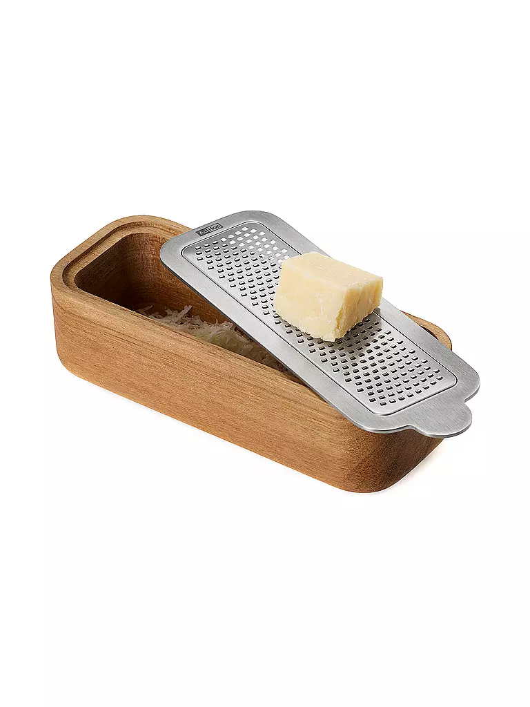 AD HOC | Râpe fine avec récipient de récupération 18cm Acacia Acier inoxydable | braun