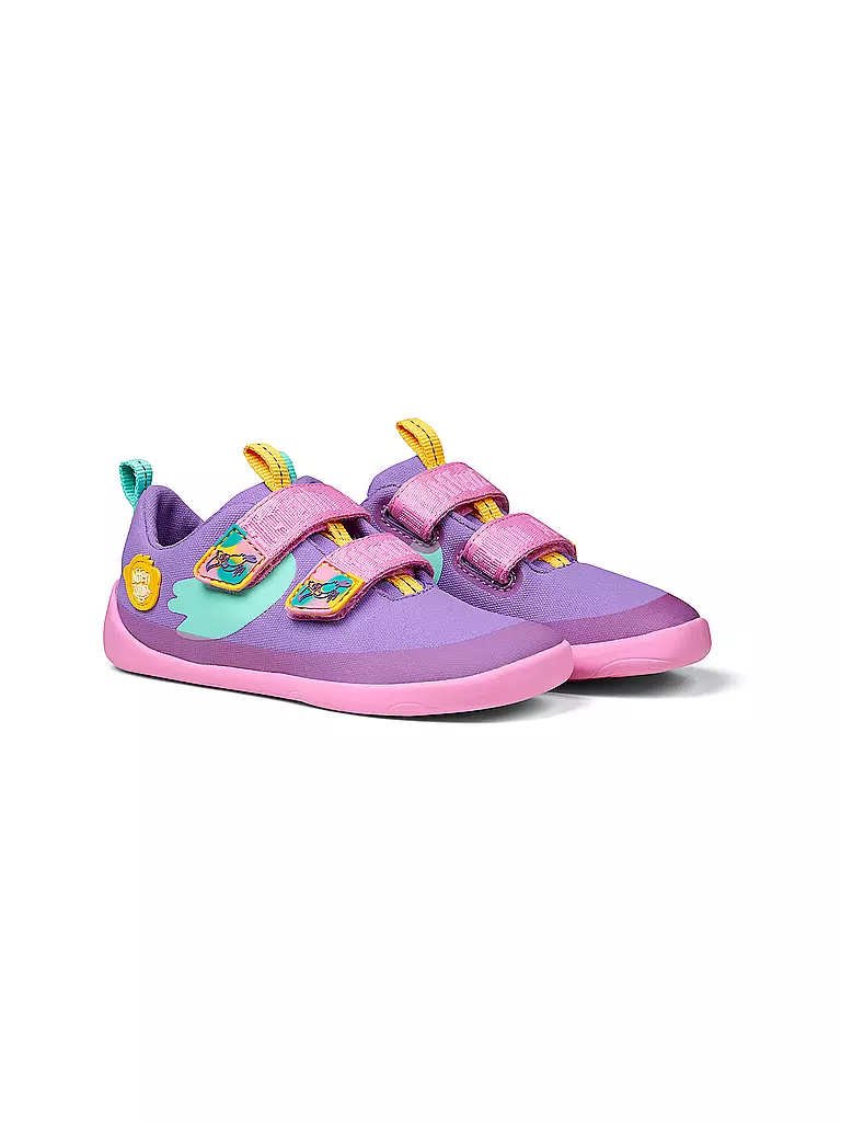 AFFENZAHN | Sneakers barefoot pour enfants COTTON LUCKY Toucan créatif | lila