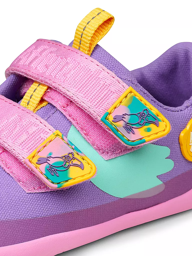 AFFENZAHN | Sneakers barefoot pour enfants COTTON LUCKY Toucan créatif | lila