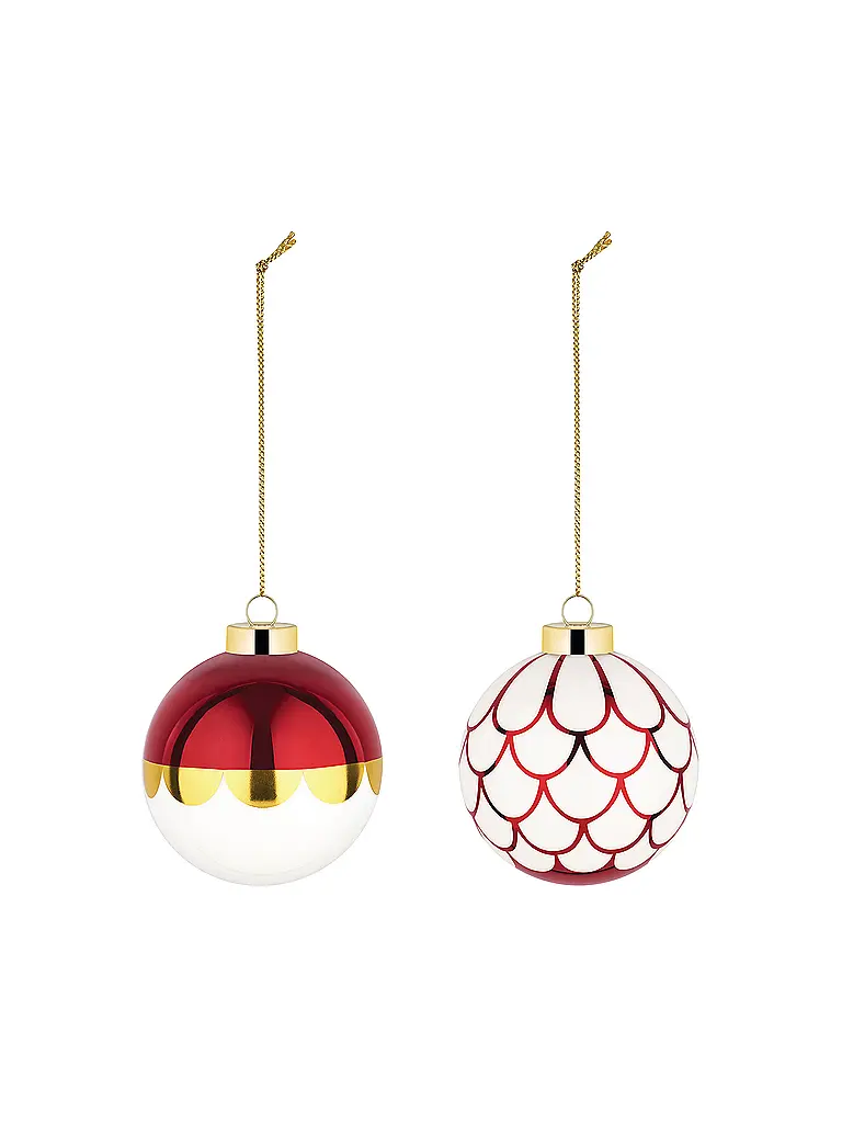 ALESSI | Boule de Noël 2 pièces 6cm Blanc/Rouge | Rouge