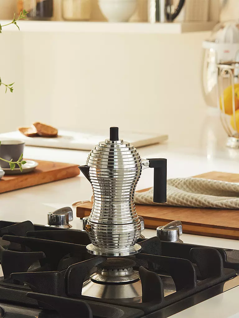 ALESSI | Espresso PULCINA 3 tasses Aluminium / Noir | Argent