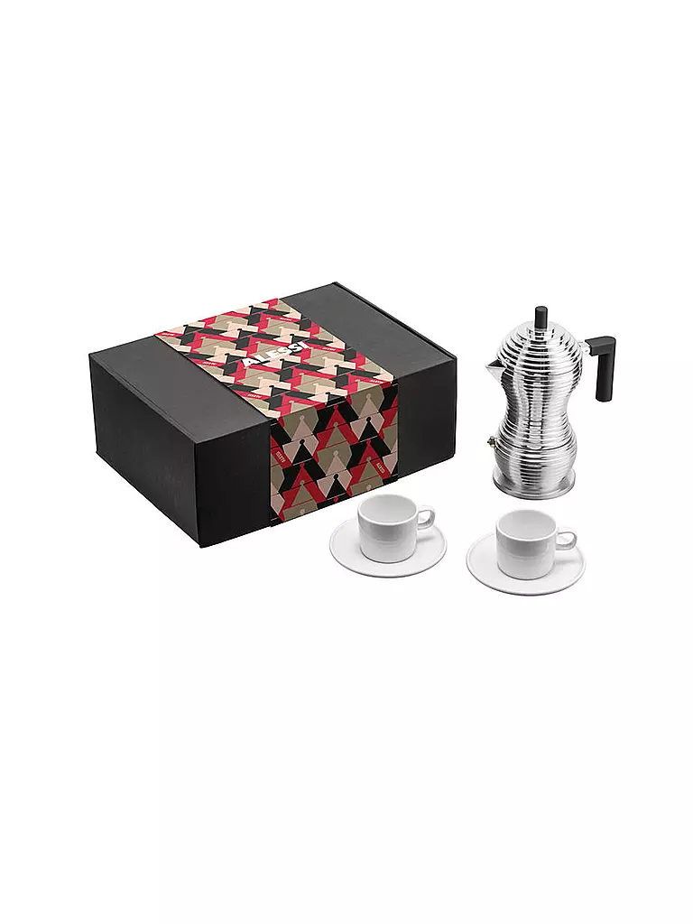 ALESSI | Machine à expresso - Set avec tasses 3 pièces Alu / Porcelaine | Argent