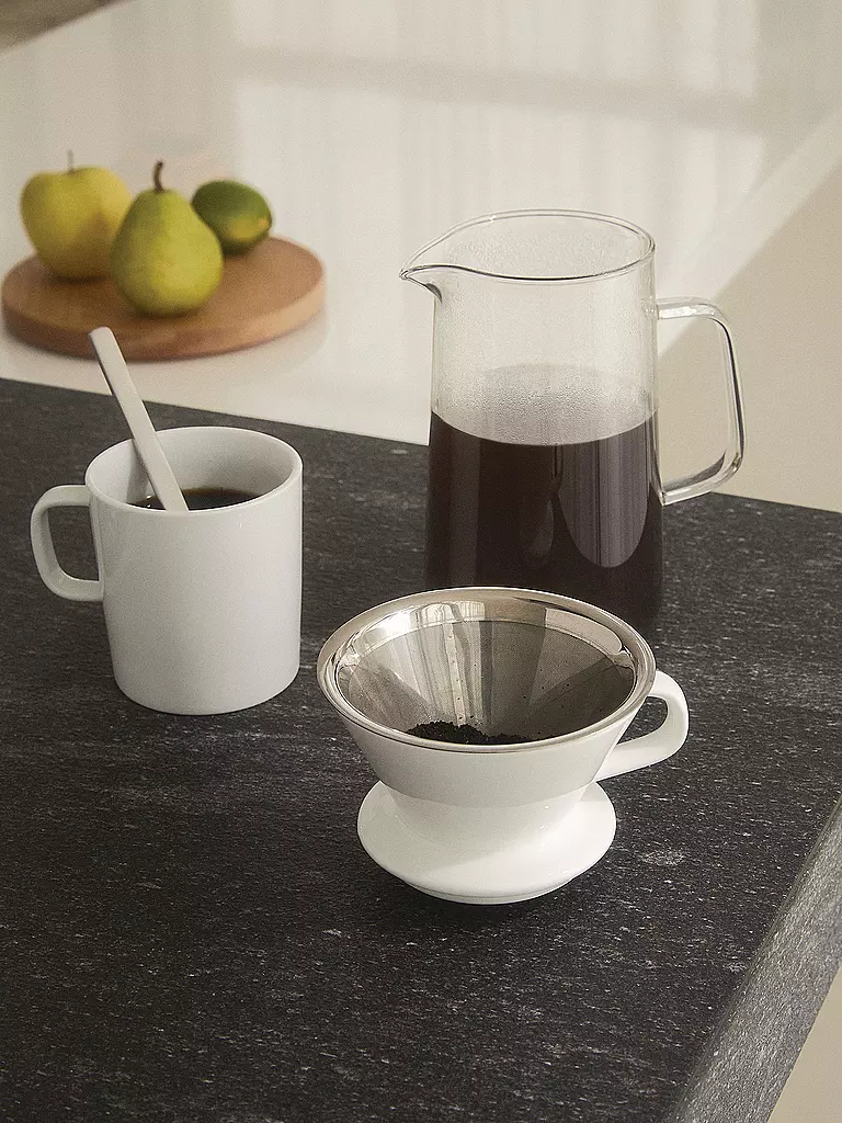 ALESSI | Set à café 3 pièces SLOW COFFEE verre/blanc/acier inoxydable | transparent
