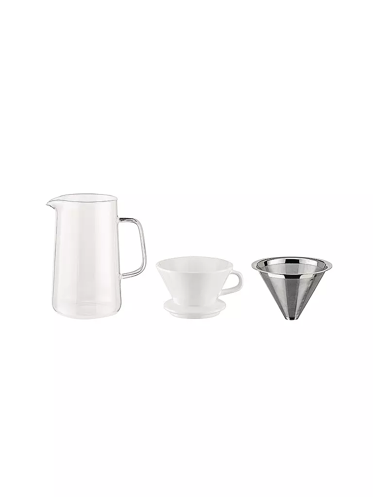 ALESSI | Set à café 3 pièces SLOW COFFEE verre/blanc/acier inoxydable | transparent
