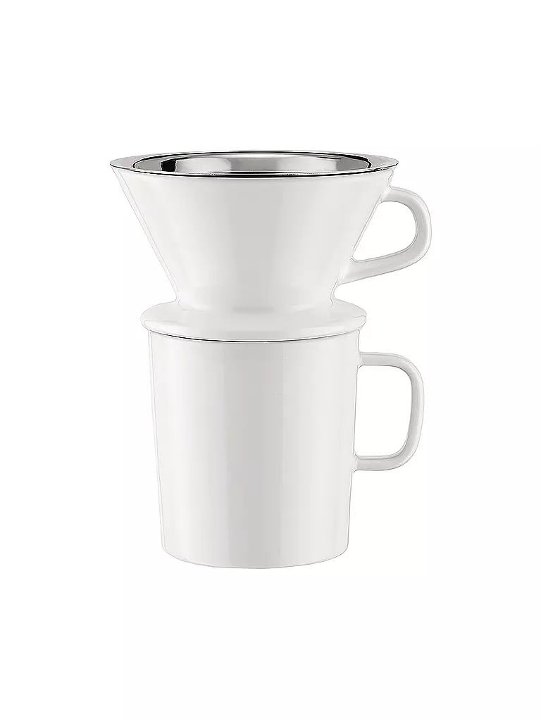 ALESSI | Set à café 3 pièces SLOW COFFEE verre/blanc/acier inoxydable | transparent