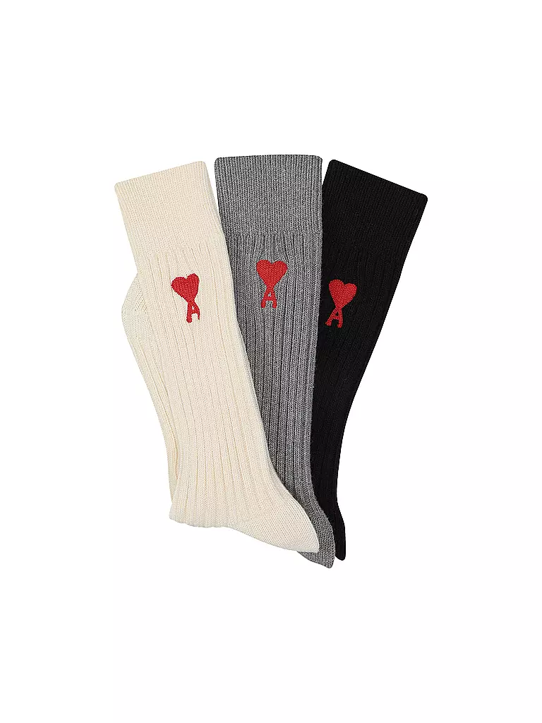 AMI PARIS | Chaussettes ADC SOCKS lot de 3 écru gris noir | bunt