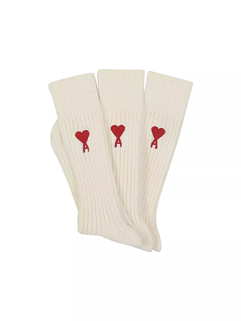AMI PARIS | Chaussettes lot de 3 blanc cassé | creme