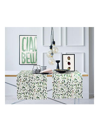 APELT | Tischläufer SEASON 140x48cm Weiss/Oliven