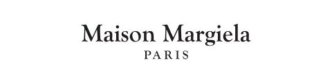 Logo texte avec l'inscription "Maison Margiela Paris" en police Serif sur fond blanc.
