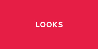 Fond rouge avec le mot « LOOKS » en gras et en majuscules blanches au centre.