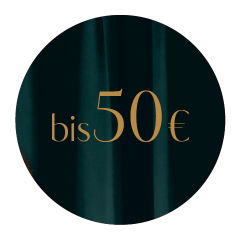 Une image circulaire avec un fond sombre et le texte « jusqu'à 50 € » écrit en doré au centre.