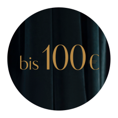 Un fond noir rond avec le texte « jusqu'à 100 € » en grandes lettres dorées élégantes.