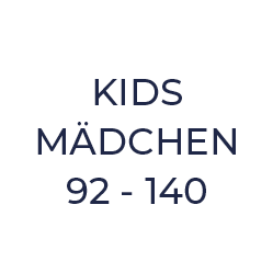 Sur fond blanc, en lettres bleu foncé gras, on peut lire « KIDS FILLE 92 - 140 », indiquant ainsi les tailles de vêtements pour filles.