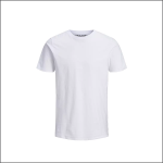 Ein schlichtes weißes Kurzarm-T-Shirt mit Rundhalsausschnitt ist auf einem weißen Hintergrund zentriert. Das Shirt hat ein einfaches, klassisches Design ohne sichtbare Muster oder Logos.