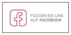 Un logo Facebook avec un contour rouge à côté du texte allemand "Suivez-nous sur Facebook" dans un cadre rectangulaire.