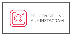 Logo Instagram rouge à côté du texte allemand "SUIVEZ-NOUS SUR INSTAGRAM" sur fond blanc avec une fine bordure noire.