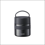 Ein schwarzer, zylindrischer Lebensmittelbehälter mit einem Griff an der Oberseite und dem Lurch-Logo auf der Vorderseite vor einem schlichten weißen Hintergrund.