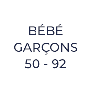 Le texte en français est "BÉBÉ GARÇONS 50 - 92" en noir sur fond blanc circulaire.