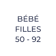 Cercle blanc avec inscription noire "BÉBÉ FILLES 50 - 92" sur fond gris clair.