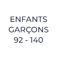 Cercle avec le texte : "ENFANTS GARÇONS 92 - 140", avec l'indication des tailles enfants 92 à 140 en français.