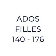 Cercle blanc avec texte noir indiquant : « ADOS FILLES 140 - 176 » sur fond gris clair.