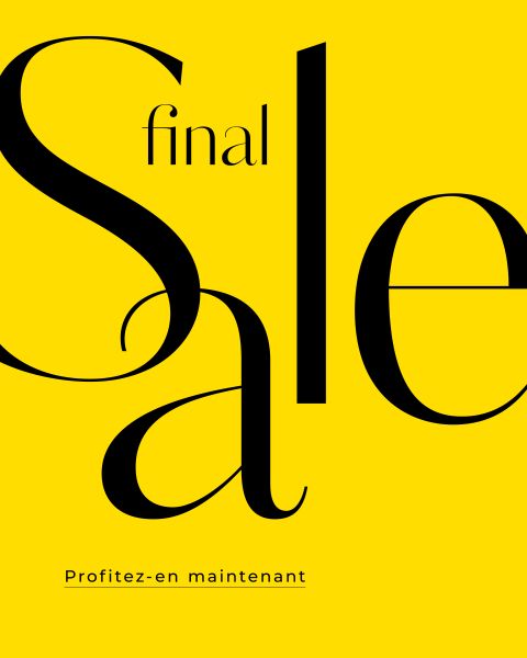 Fond jaune avec une écriture noire grasse sur laquelle est écrit « Final Sale », et en dessous, un texte plus petit en français : « Profitez-en maintenant ».