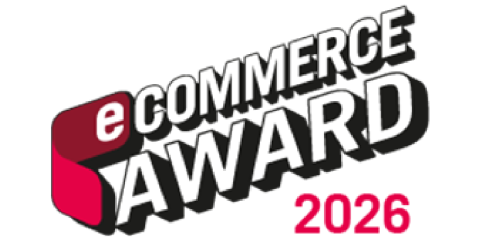 Le logo des E-Commerce Awards avec du texte en gras et l'année 2026 en rose sur fond blanc.