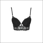 Schwarzes Spitzen-Bralette mit verstellbaren Trägern und gewellten Kanten, präsentiert vor einem schlichten weißen Hintergrund.