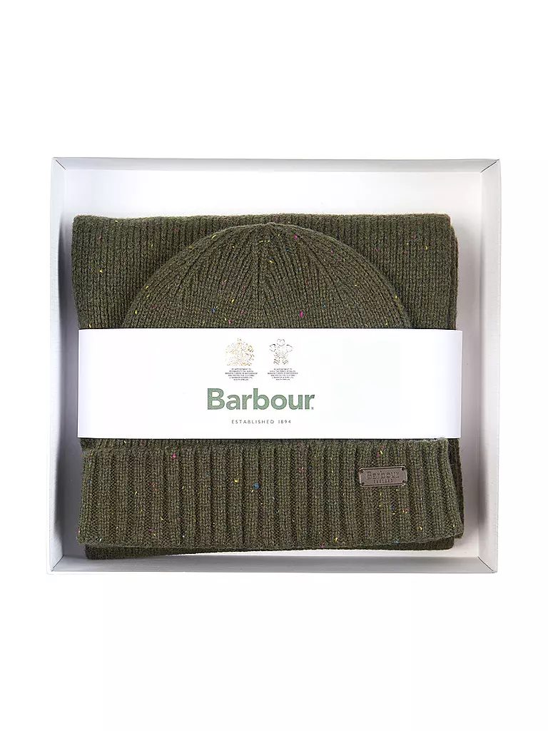 BARBOUR | Coffret cadeau 2 pièces écharpe et bonnet CARLTON | Olive