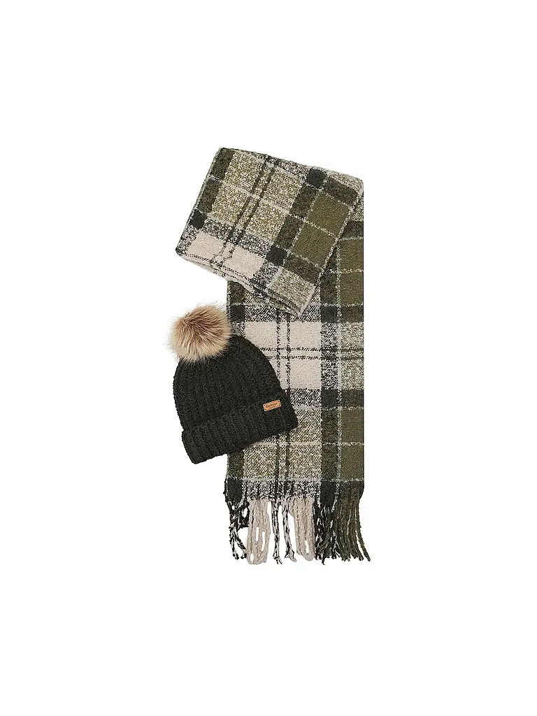 BARBOUR | Coffret cadeau bonnet et écharpe SALTBURN | olive