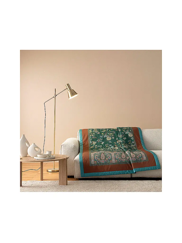 BASSETTI | Couvre-lit - Plaid 135x190cm INDIAN ROSES Vert | dunkelgrün