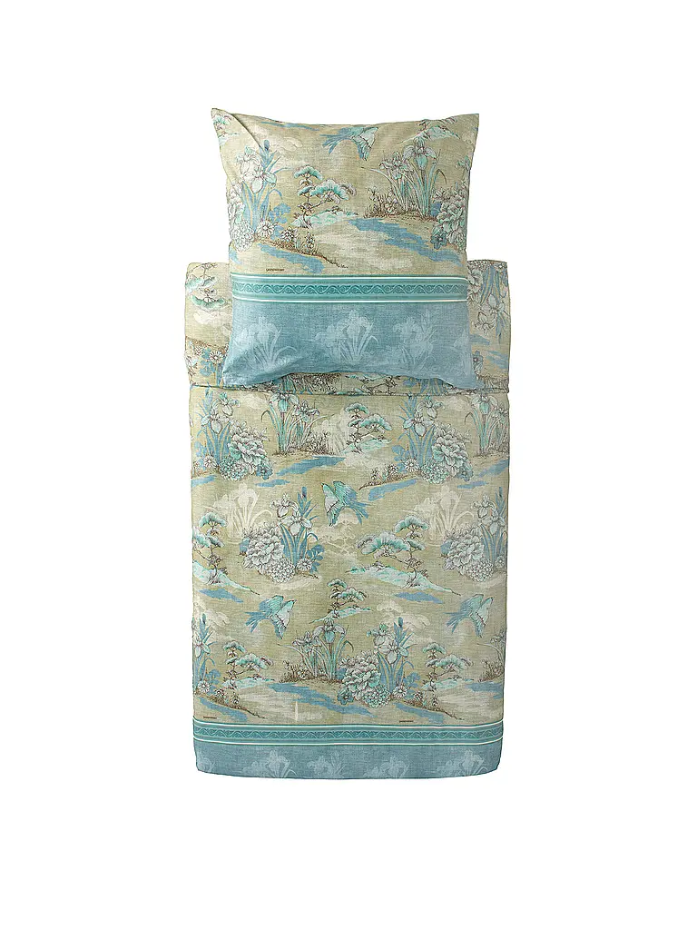 BASSETTI | Linge de lit en satin 70x90cm / 140x200cm ACQUAFORTE Vert | mint