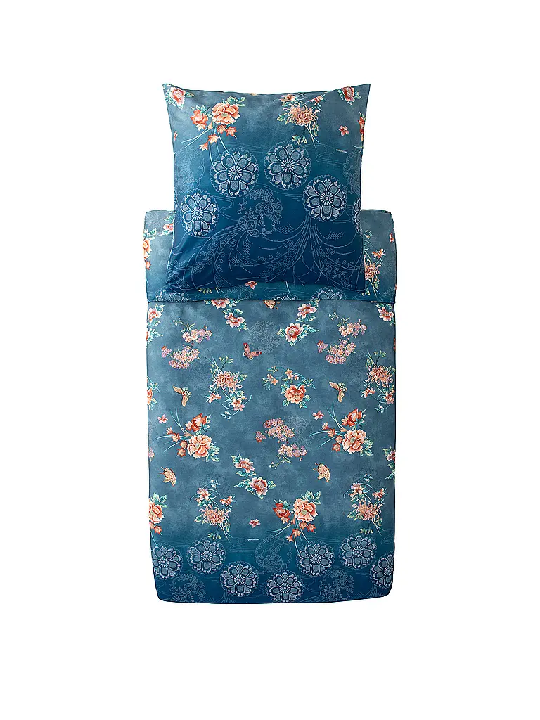 BASSETTI | Linge de lit en satin 70x90cm / 140x200cm ESPERIDI Pétrole | blau