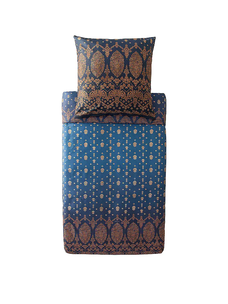 BASSETTI | Linge de lit en satin 70x90cm / 140x200cm GOLD DECOR Bleu | Bleu foncé