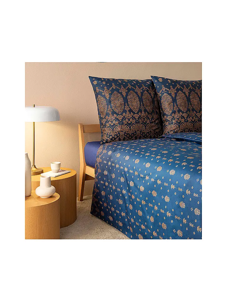 BASSETTI | Linge de lit en satin 70x90cm / 140x200cm GOLD DECOR Bleu | Bleu foncé