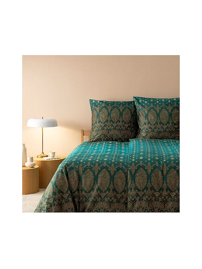 BASSETTI | Linge de lit en satin 70x90cm / 140x200cm GOLD DECOR Vert émeraude | Pétrole