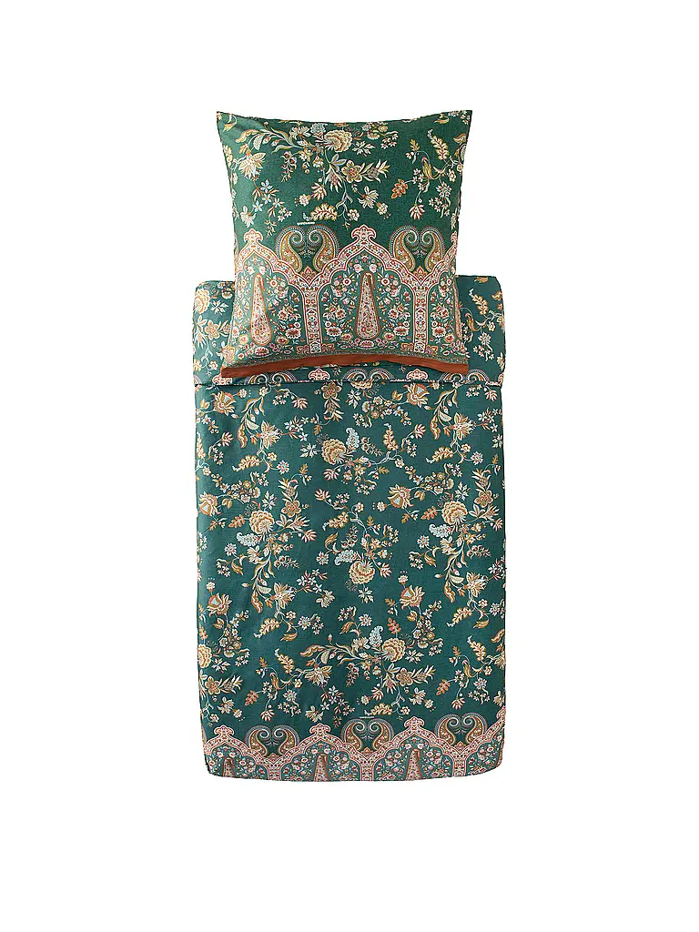 BASSETTI | Linge de lit en satin 70x90cm / 140x200cm INDIAN ROSES Vert | dunkelgrün