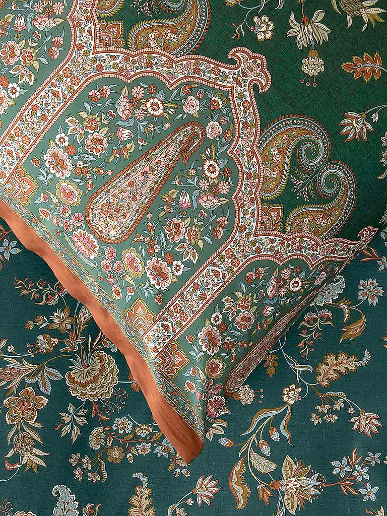 BASSETTI | Linge de lit en satin 70x90cm / 140x200cm INDIAN ROSES Vert | 