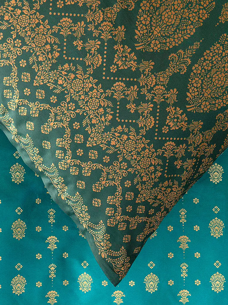 BASSETTI | Linge de lit en satin 70x90cm / 140x220cm GOLD DECOR Vert émeraude | Pétrole