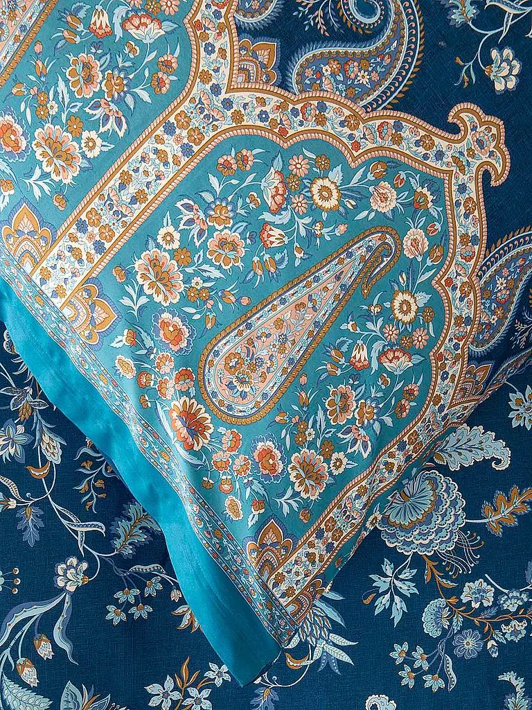 BASSETTI | Linge de lit en satin 70x90cm / 140x220cm INDIAN ROSES Bleu | 