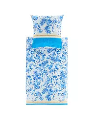 BASSETTI | Linge de lit en satin IBISCUS 70x90cm/140x200cm Crème/Corail | Bleu