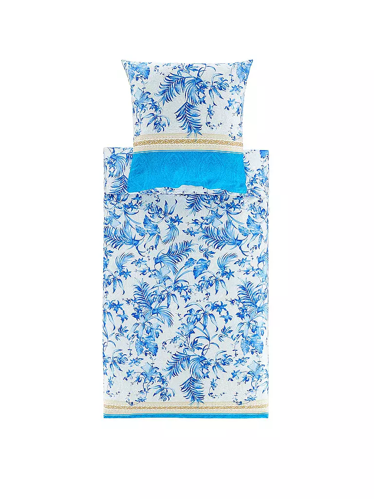 BASSETTI | Linge de lit en satin IBISCUS 70x90cm/140x200cm Blanc/Bleu | blau