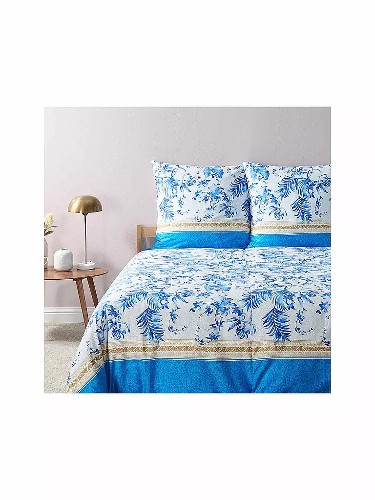 BASSETTI | Linge de lit en satin IBISCUS 70x90cm/140x200cm Blanc/Bleu | blau