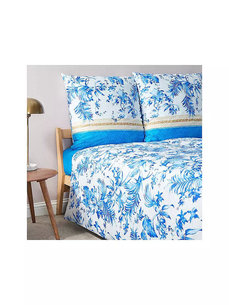 BASSETTI | Linge de lit en satin IBISCUS 70x90cm/140x200cm Blanc/Bleu | 