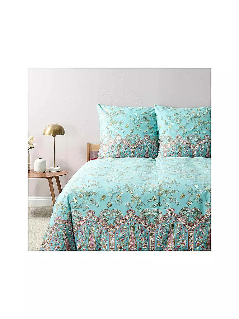 BASSETTI | Linge de lit en satin INDIAN ROSES 70x90cm/140x200cm Menthe | mint