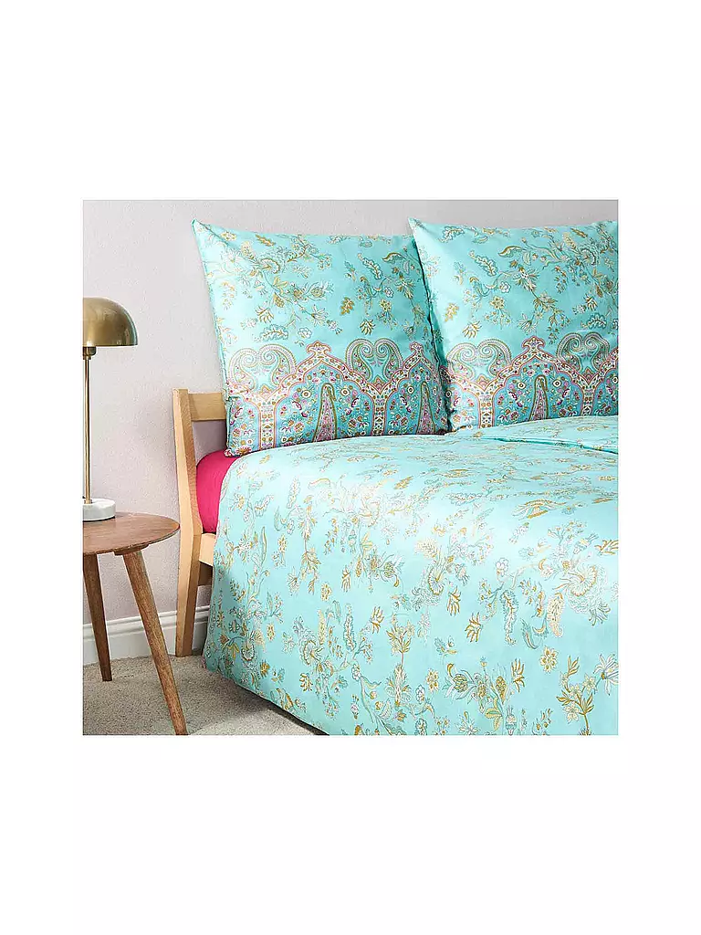 BASSETTI | Linge de lit en satin INDIAN ROSES 70x90cm/140x200cm Menthe | 