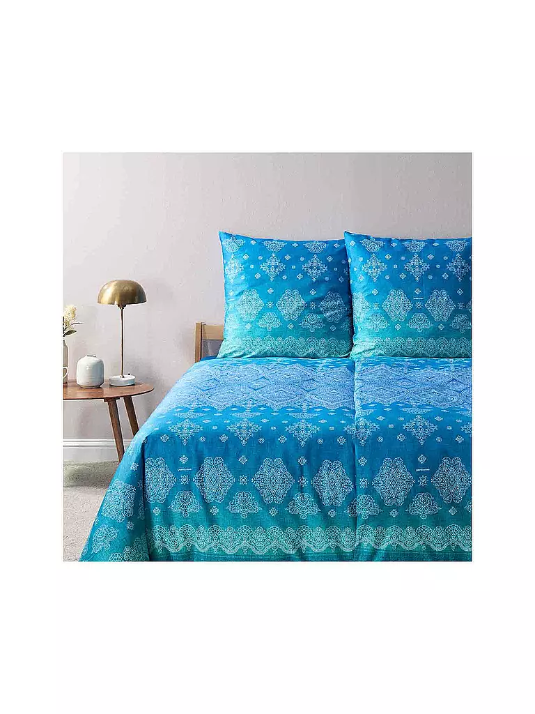 BASSETTI | Linge de lit en satin KERALA 2x 70x90cm / 200x200cm | blau
