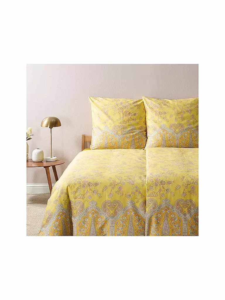 BASSETTI | Parure de lit en satin INDIAN ROSES 2x 70x90cm / 200x200cm Jaune | Jaune