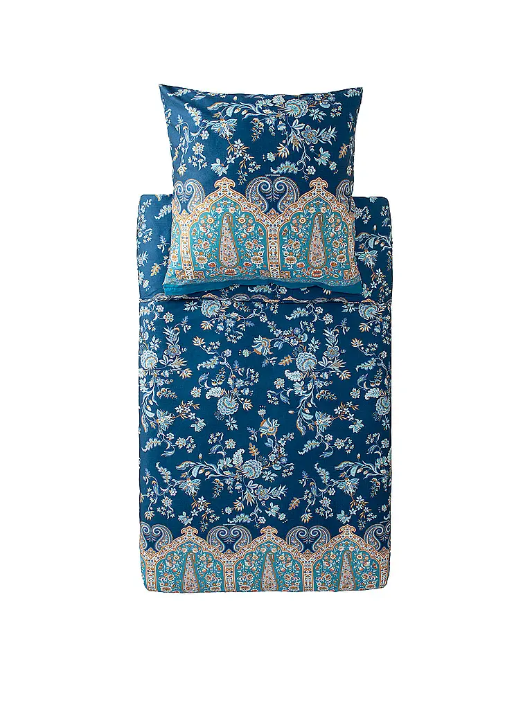 BASSETTI | Satin Bettwäsche 2x70x90cm/ 200x200cm INDIAN ROSES Blau | dunkelblau