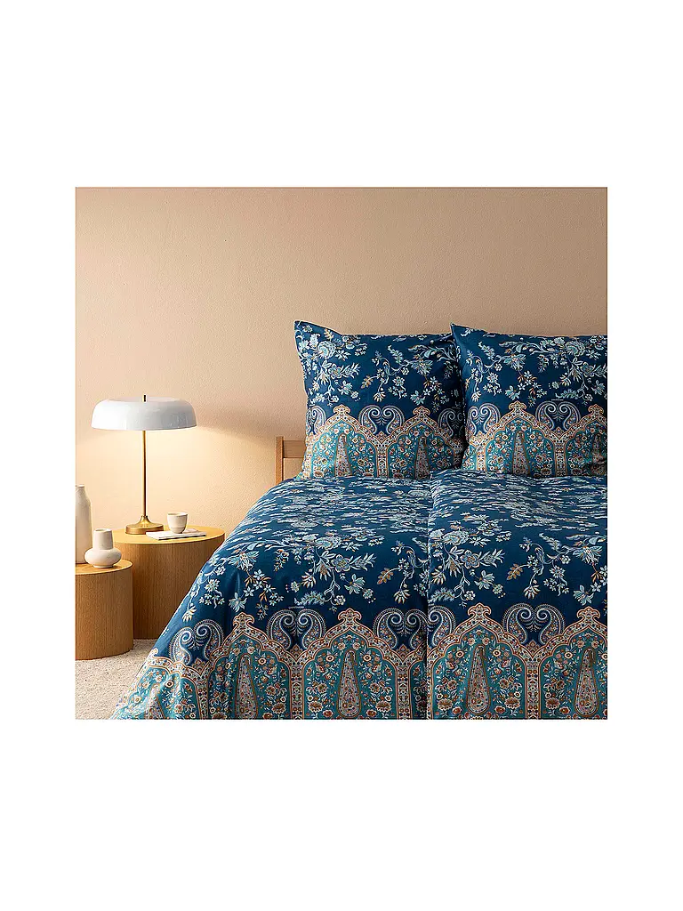 BASSETTI | Satin Bettwäsche 2x70x90cm/ 200x200cm INDIAN ROSES Blau | dunkelblau